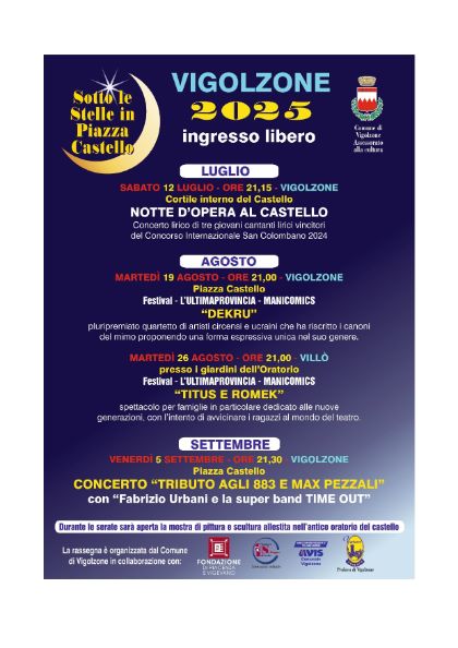 Sotto le stelle in Piazza Castello - eventi luglio, agosto, settembre 2025 Sotto le stelle in Piazza Castello - eventi luglio, agosto, settembre 2025